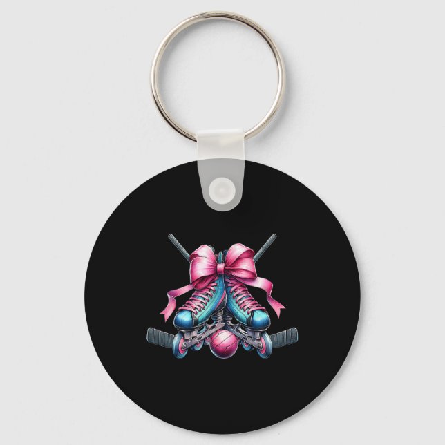 Coquette Bow Inline Hockey Player Girl Mom Mother' Keychain (Front)