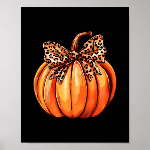 Coquette Bow Leopard Pumpkin Thanksgiving Rustic F Poster