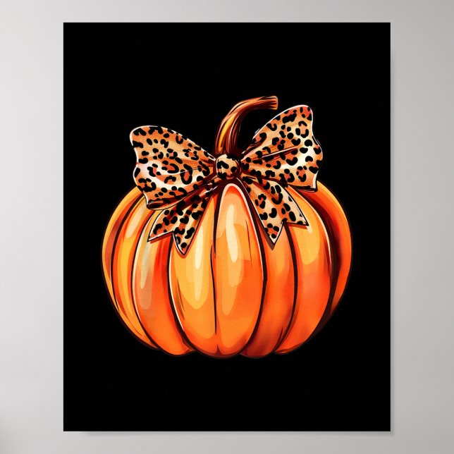 Coquette Bow Leopard Pumpkin Thanksgiving Rustic F Poster (Front)
