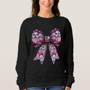 Coquette Bow Maltese Dog Pattern Mom Girl Pink Mot Sweatshirt