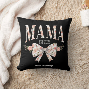 Coquette Bow Mama Est 2025 Happy Mother's Day  Throw Pillow