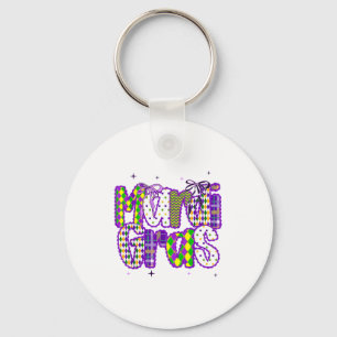 Coquette Bow Mardi Gras Beads Keychain