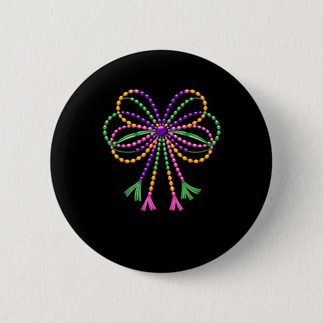 Coquette Bow Mardi Gras Festival Fleur De Lis Carn 2 Inch Round Button (Front)