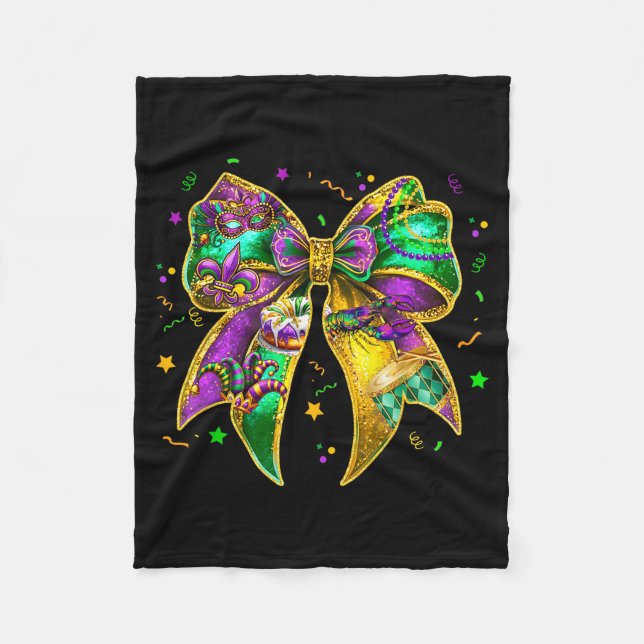 Coquette Bow Mardi Gras New Orleans Fleur De Lis F Fleece Blanket (Front)