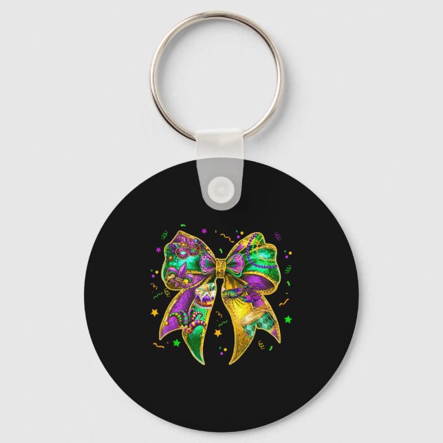 Coquette Bow Mardi Gras New Orleans Fleur De Lis F Keychain (Front)