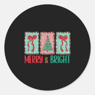 Coquette Bow Merry And Bright Christmas Tree Girl Classic Round Sticker