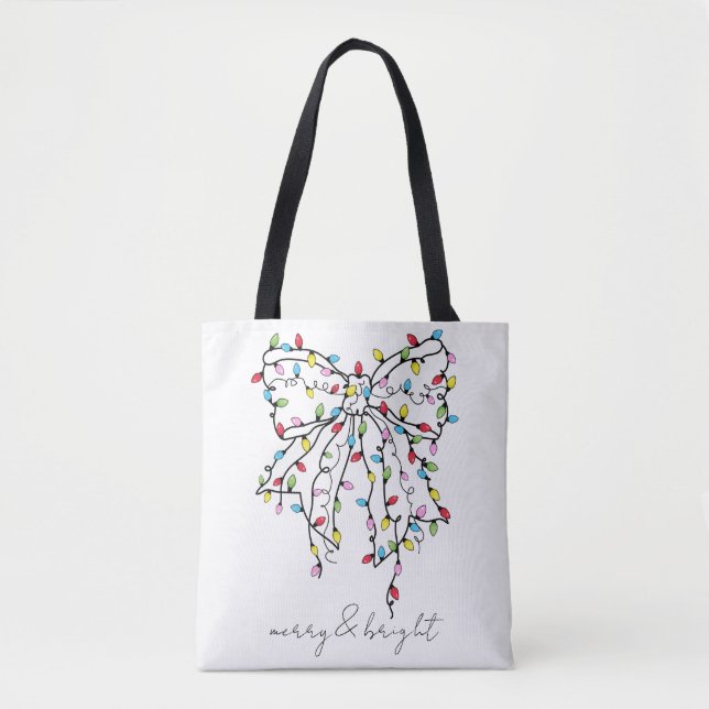 Coquette Bow Merry And Bright Holiday Tote Bag (Front)