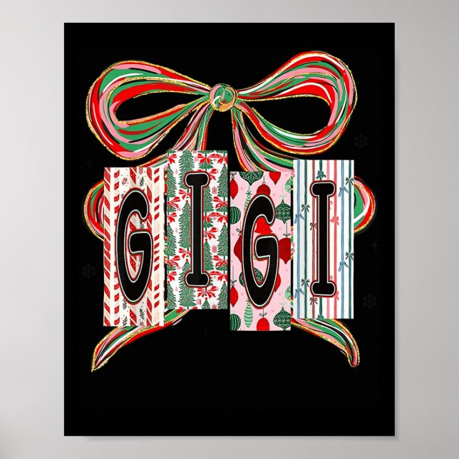 Coquette Bow Merry Christmas Gigi Grandma Xmas Paj Poster (Front)