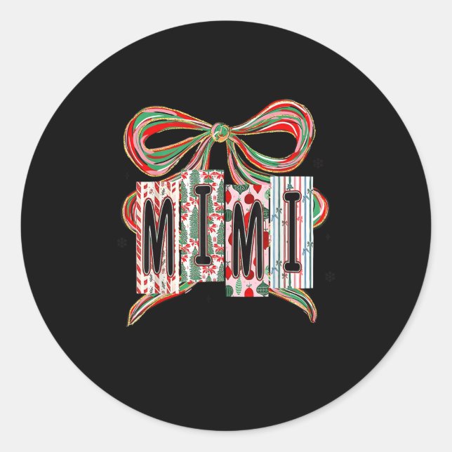 Coquette Bow Merry Christmas Mimi Grandma Xmas Paj Classic Round Sticker (Front)