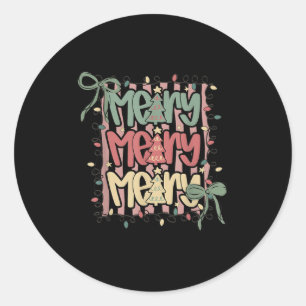 Coquette Bow Merry Christmas Tree Xmas Lights Girl Classic Round Sticker