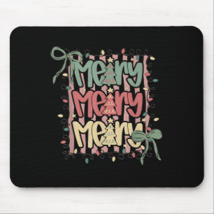 Coquette Bow Merry Christmas Tree Xmas Lights Girl Mouse Pad