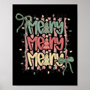 Coquette Bow Merry Christmas Tree Xmas Lights Girl Poster