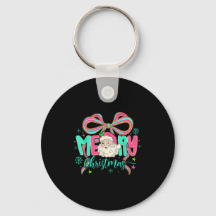 Coquette Bow Merry Christmas Xmas Santa Snowflake  Keychain