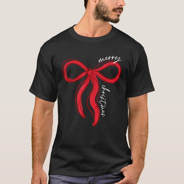 Coquette Bow Merry Christmas Xmas Santa Squad Fami T-Shirt (Front)