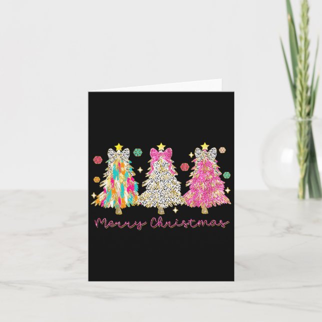 Coquette Bow Merry Christmas Xmas Tree Family Paja Card (Front)