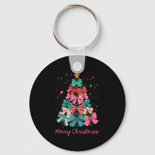Coquette Bow Merry Christmas Xmas Tree Family Paja Keychain