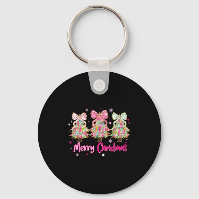 Coquette Bow Merry Christmas Xmas Tree Family Paja Keychain (Front)