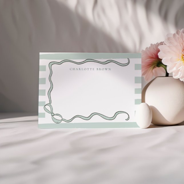 Coquette Bow & Mint Green Stripes Personalized Card (Creator Uploaded)