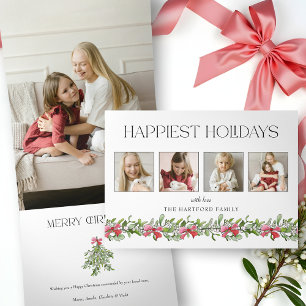 Coquette Bow Mistletoe Happiest Holidays 4 Photo Tri-Fold Holiday Card