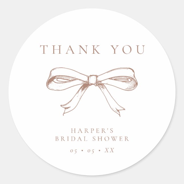 Coquette Bow Mocha Bridal Shower Thank You Favour Classic Round Sticker (Front)