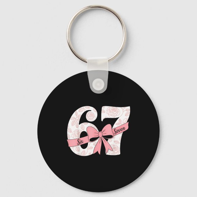 Coquette Bow Number 67 Meme Nk Floral  Keychain (Front)