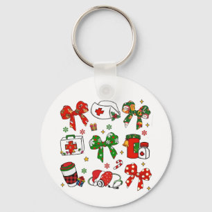 Coquette Bow Nurse Christmas Nursing Merry Xmas Keychain