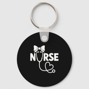 Coquette Bow Nurse Stethoscope Heart Artwork Keychain