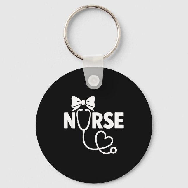 Coquette Bow Nurse Stethoscope Heart Artwork Keychain (Front)