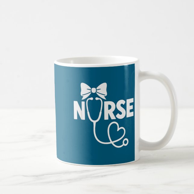 Coquette Bow Nurse Stethoscope Heart Design Coffee Mug (Right)