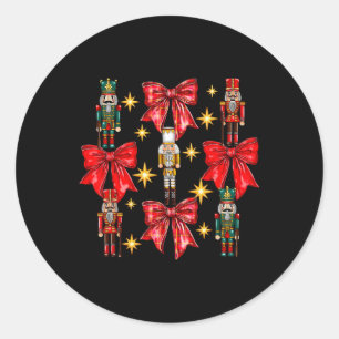 Coquette Bow Nutcracker Xmas Merry Christmas Famil Classic Round Sticker