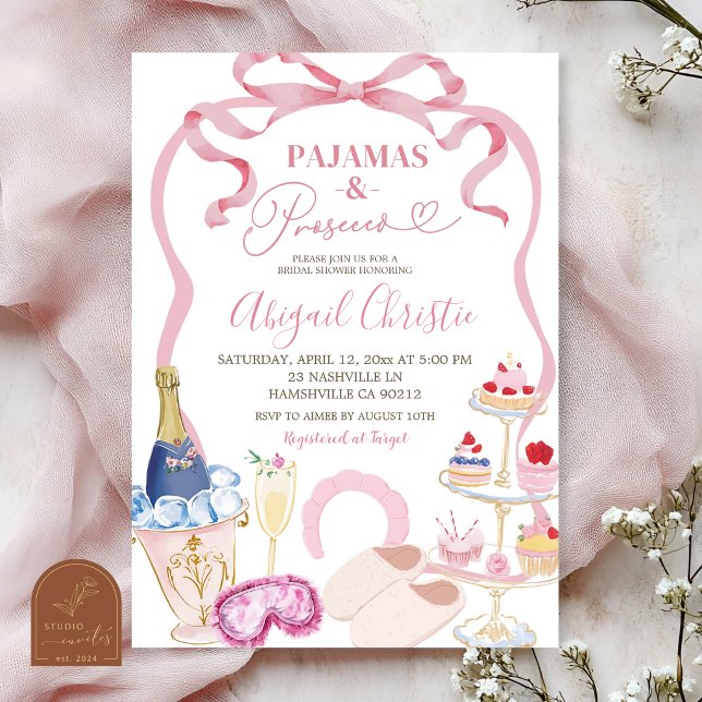 Coquette Bow Pajamas and Processo Bridal Shower Invitation (Creator Uploaded)
