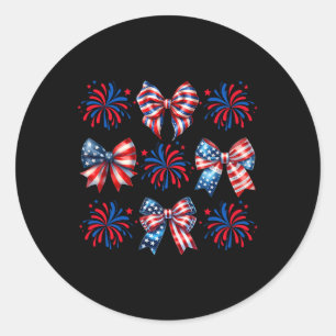 Coquette Bow Patriotic American Usa Flag Happy 4th Classic Round Sticker