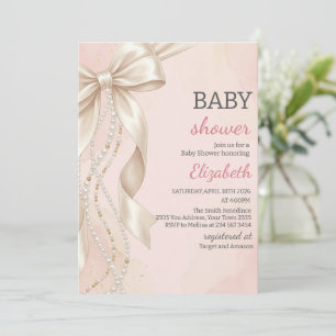 Coquette Bow Pearl Pink Baby Shower Girl Invation Invitation