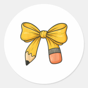 Coquette Bow Pencil Back To School First Day Teach Classic Round Sticker