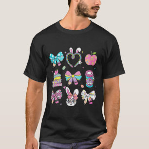 Coquette Bow Pencil Bunny Rabbit Teacher Happy Eas T-Shirt