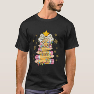 Coquette Bow Pencil Christmas Tree Lights Teacher  T-Shirt