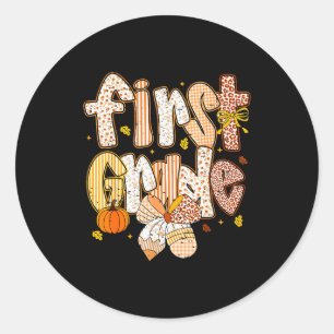Coquette Bow Pencil Fall First Grade Teacher Schoo Classic Round Sticker