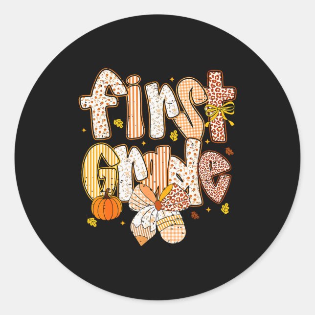Coquette Bow Pencil Fall First Grade Teacher Schoo Classic Round Sticker (Front)