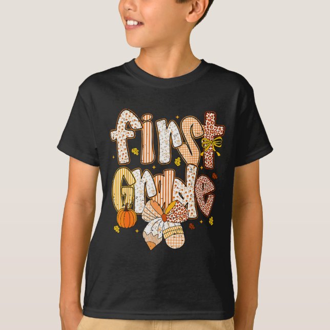 Coquette Bow Pencil Fall First Grade Teacher Schoo T-Shirt (Front)