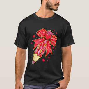 Coquette Bow Pencil Heart Teacher Valentine T-Shirt