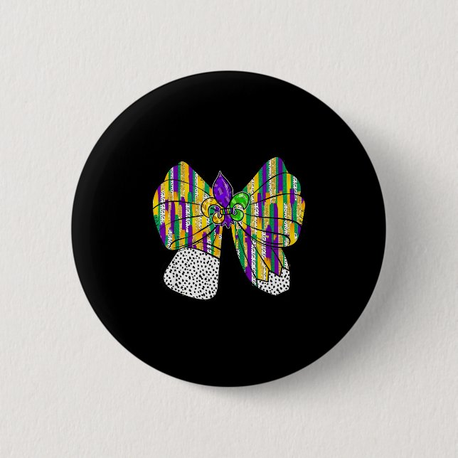 Coquette Bow Pencil Mardi Gras Fleur-de-lis Teache 2 Inch Round Button (Front)
