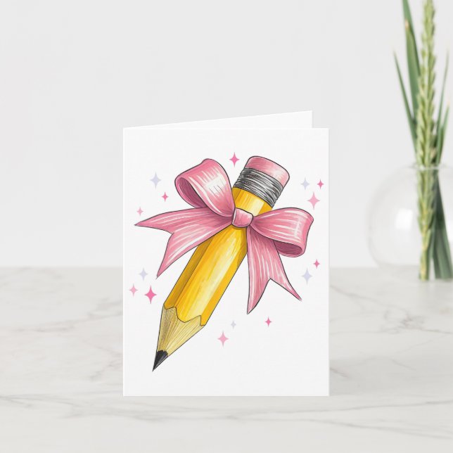 Coquette Bow Pencil Teacher Student First Day Back Card (Front)
