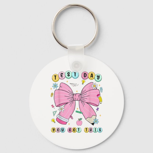 Coquette Bow Pencil Test Day You Got This Teachers Keychain (Front)