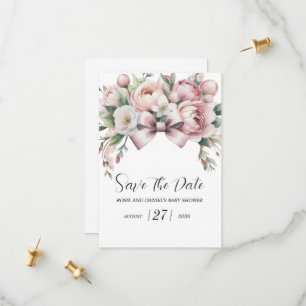 Coquette Bow & Peony Watercolor Baby Shower Save The Date
