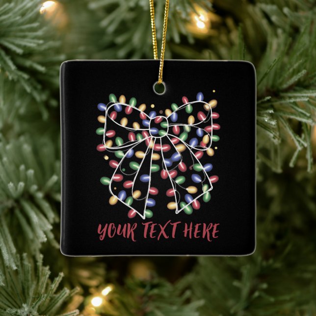 Coquette Bow Personalized Christmas Lights Holiday Ceramic Ornament (Tree)