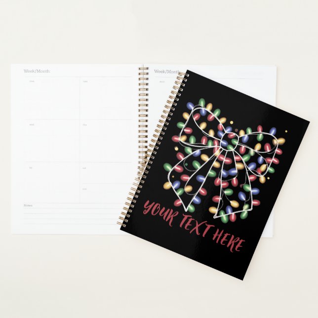 Coquette Bow Personalized Christmas Lights Holiday Planner (Display)