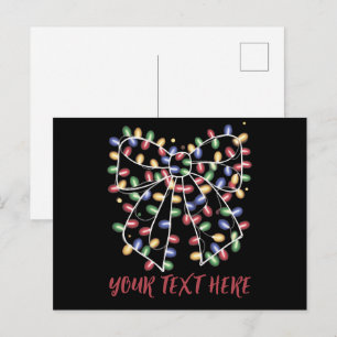 Coquette Bow Personalized Christmas Lights Holiday Postcard