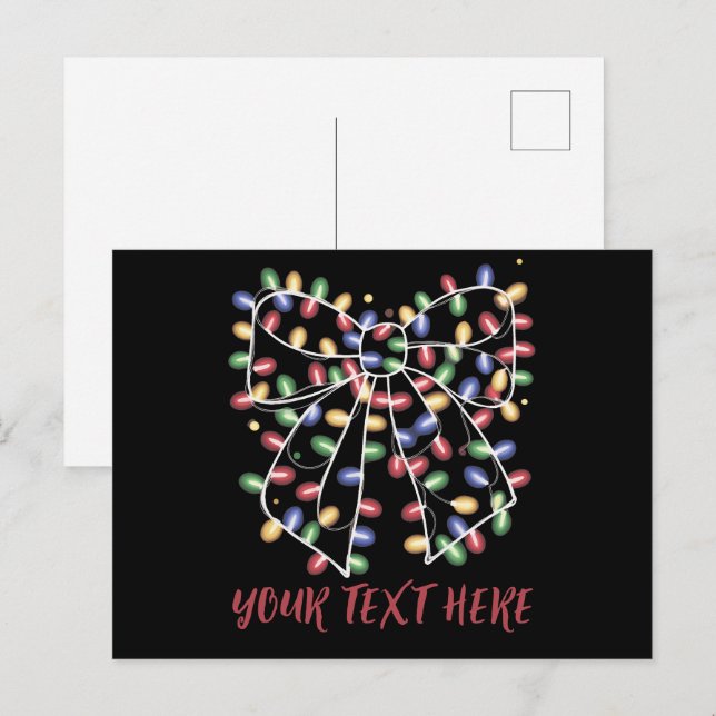 Coquette Bow Personalized Christmas Lights Holiday Postcard (Front/Back)