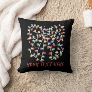 Coquette Bow Personalized Christmas Lights Holiday Throw Pillow