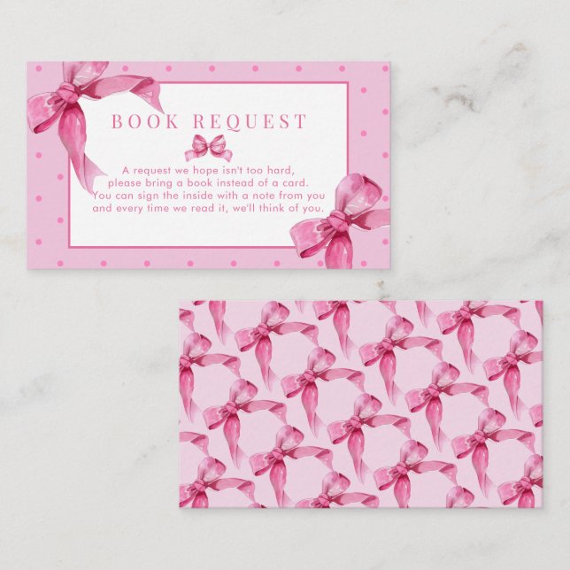 Coquette Bow | Pink Baby Girl Shower Book Request Enclosure Card (Front/Back)
